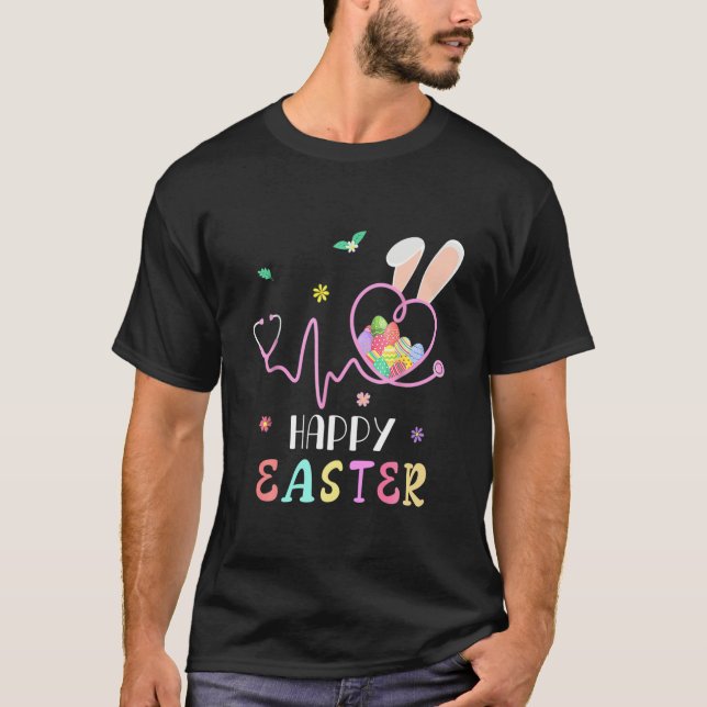 Bunny Nurse Stethoscope Glad påsk Eggs Rabbit N T Shirt (Framsida)