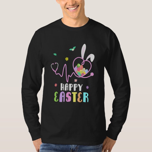 Bunny Nurse Stethoscope Glad påsk Eggs Rabbit N T Shirt (Framsida)