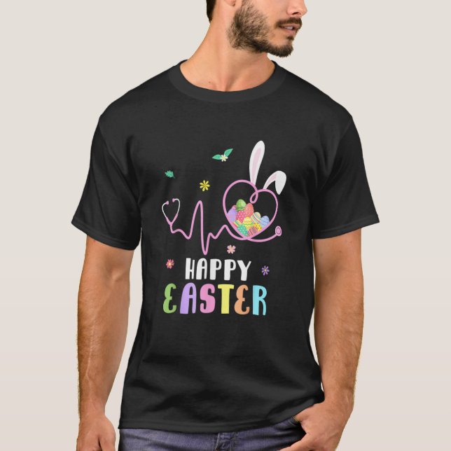 Bunny Nurse Stethoscope Glad påsk Eggs Rabbit N T Shirt (Framsida)