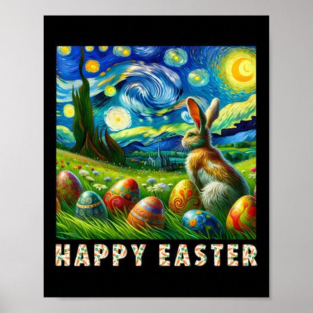 Bunny och ägg från glad påsk Van Gogh Stil Poster (Framsidan)