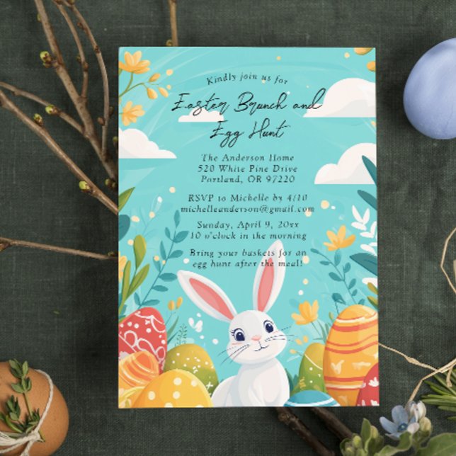 Bunny- och äggblått Brunch från Påsk och äggjakt Inbjudningar (Skapare uppladdad)
