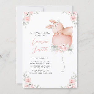 Bunny och Balloon Baby Shower Girl-inbjudan Inbjudningar