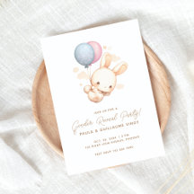 Bunny och Balloon Gender Reveal Party Inbjudan