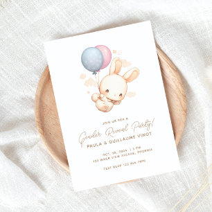 Bunny och Balloon Gender Reveal Party Inbjudan