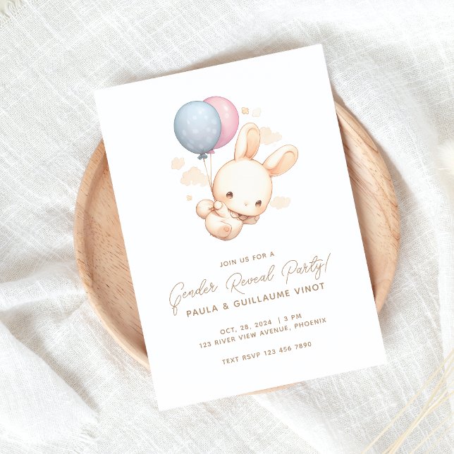 Bunny och Balloon Gender Reveal Party Inbjudan (Skapare uppladdad)