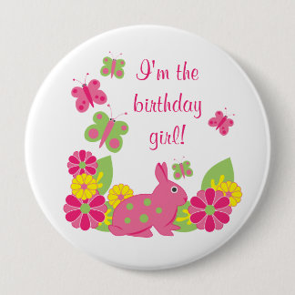 Bunny och Butterflies Girl's Birthday Button Knapp