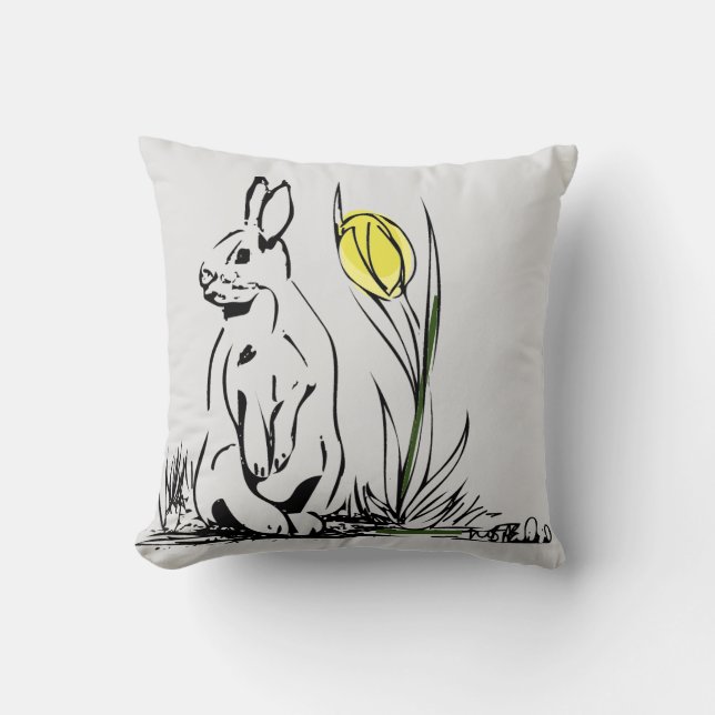 Bunny och Gult Tulip Kudde (Framsida)