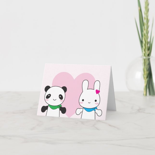 Bunny och Panda Kawaii Valentine Helgkort (Framsida)