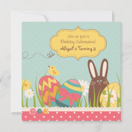 Bunny- och Påskägg-födelsedagsinbjudan ~ Girls Inbjudningar