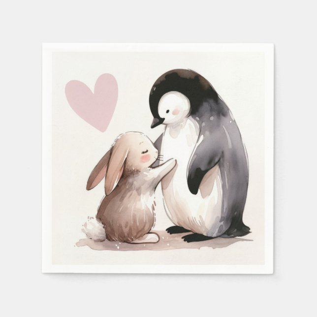 Bunny och Penguin Vänskap Pappersservett (Framsidan)