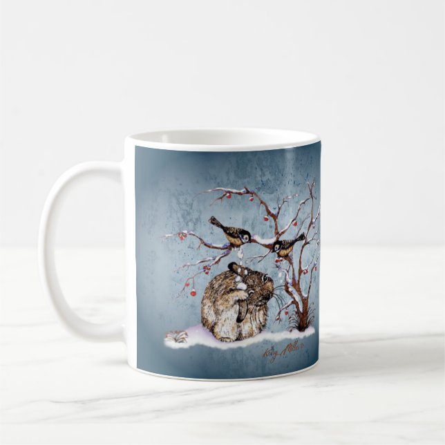 Bunny och Pesky Snö Birds Kaffemugg (Vänster)
