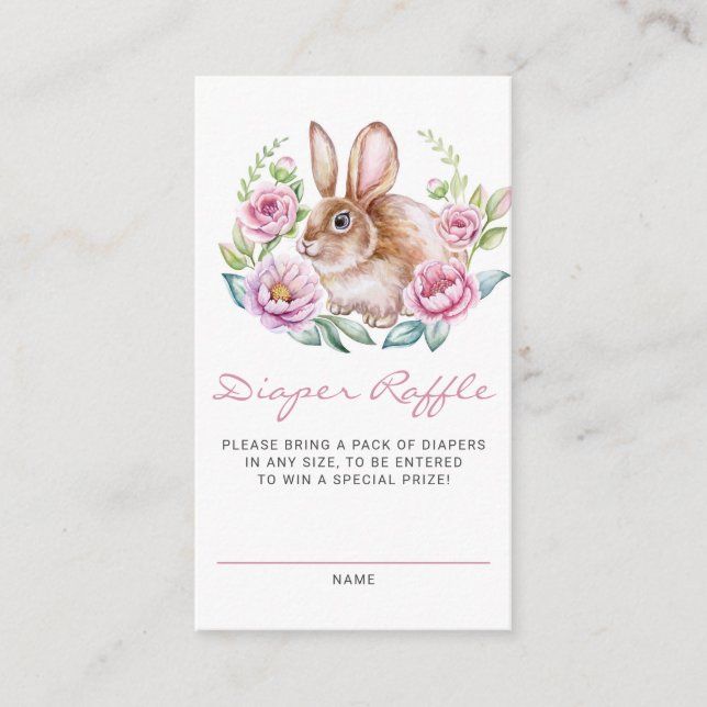 Bunny och Rosa Flowers Baby Shower Diaper Raffle Tilläggskort (Framsida)