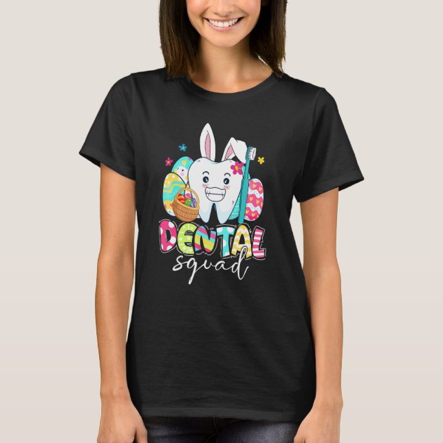 Bunny Öron Rabbit Cute Tooth Dental Squad Lycklig  T Shirt (Framsida)