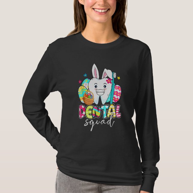 Bunny Öron Rabbit Cute Tooth Dental Squad Lycklig  T Shirt (Framsida)