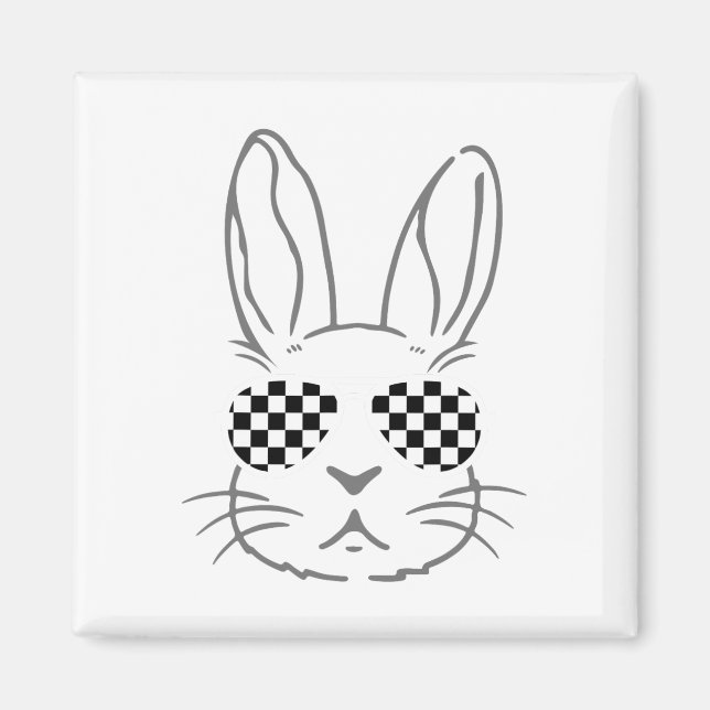 Bunny Öron Retro Sungles Funny Påsk Tävling Car Ch Magnet (Framsidan)