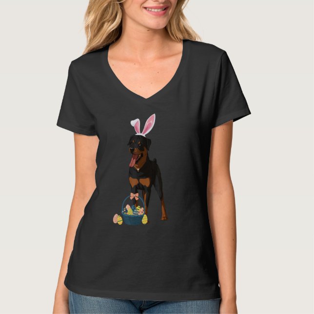Bunny Öron Rottweiler Hund Cute Doge Rabbit T Shirt (Framsida)