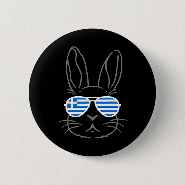 Bunny Öron Sungles Funny Påsk 2025 Greece Flagga G Knapp (Framsida)