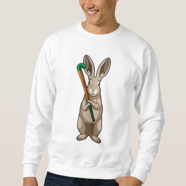 Bunny på Hockey med Hockey stick Lång Ärmad Tröja (Framsida)