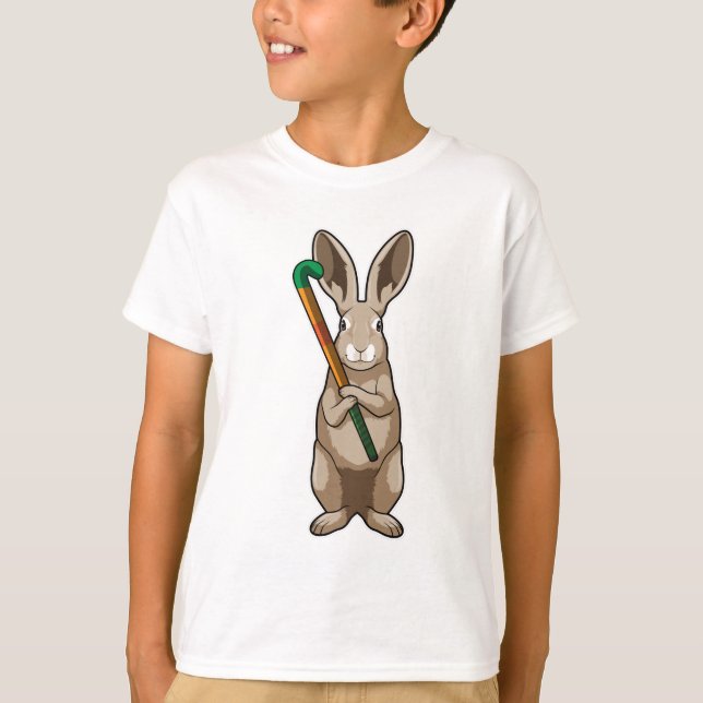 Bunny på Hockey med Hockey stick T Shirt (Framsida)