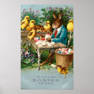 Bunny Painting Påskägg Vintage Poster
