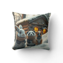 Bunny, Panda & Pupply i snö Pillow and Gifts