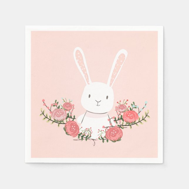Bunny Pappersservett Woodland Blommigt Rosa Girl G (Framsidan)