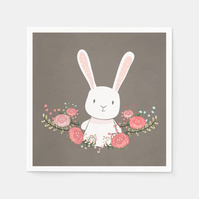 Bunny Pappersservett Woodland Blommigt Rustic Girl (Framsidan)