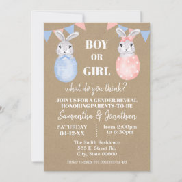 Bunny Påsk Gender Reveal Boy eller Girl Baby Showe Inbjudningar