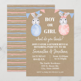 Bunny Påsk Gender Reveal Boy eller Girl Baby Showe Inbjudningar