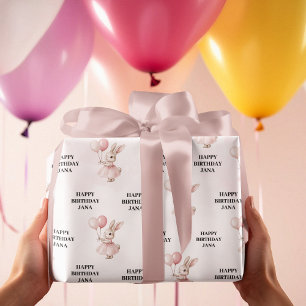 Bunny Pastel Rosa Birthday   Cute Grattis på födel Presentpapper