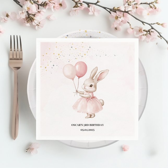 Bunny Pastel Rosa Birthday | Cute Party Tablewar Pappersservett (Skapare uppladdad)