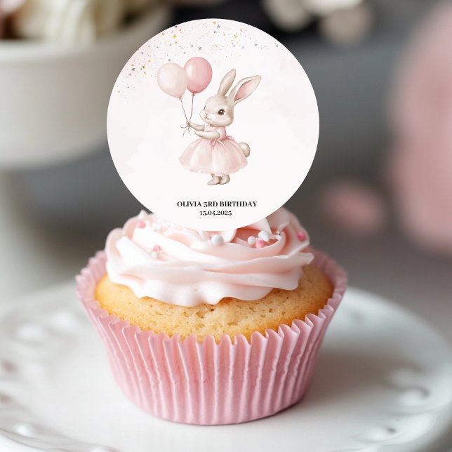 Bunny Pastel Rosa Birthday Runt Klistermärke (Skapare uppladdad)