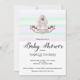Bunny Pastel Rosa Blue Gult Rand Baby Shower Inbjudningar