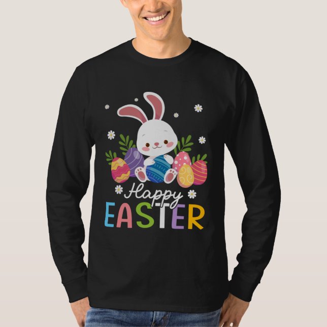 Bunny Pastel Spring Hunt Eggs Rabbit Happy Easter  T Shirt (Framsida)