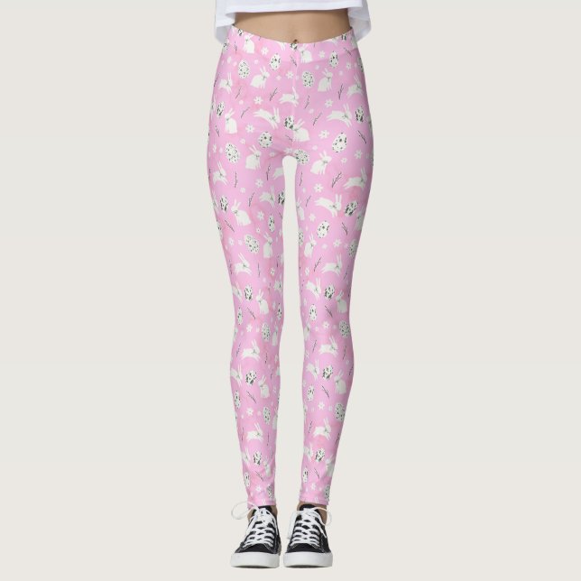 Bunny Patterned Rosa Leggings (Framsida)