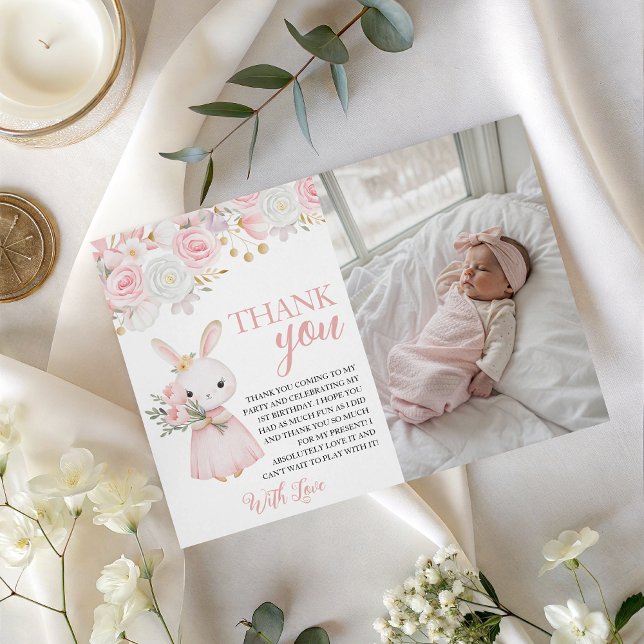 Bunny Photo Birthday Thank You Card Inbjudningar (Skapare uppladdad)