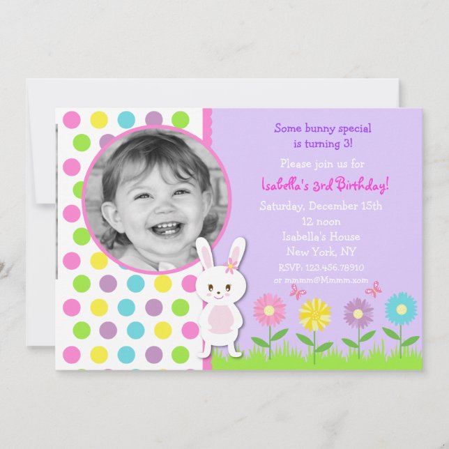 Bunny Photo Födelsedagsfest inbjudan (Framsida)
