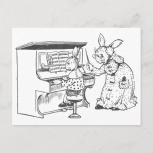 Bunny Piano Teacher och Hennes Student Vykort
