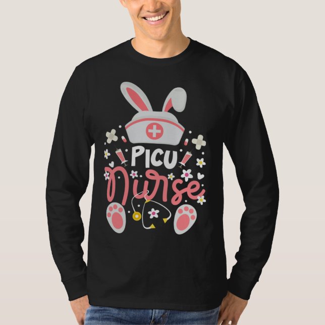 Bunny PICU Nurse Bunny Ears Pediatric Intensive Ca T Shirt (Framsida)