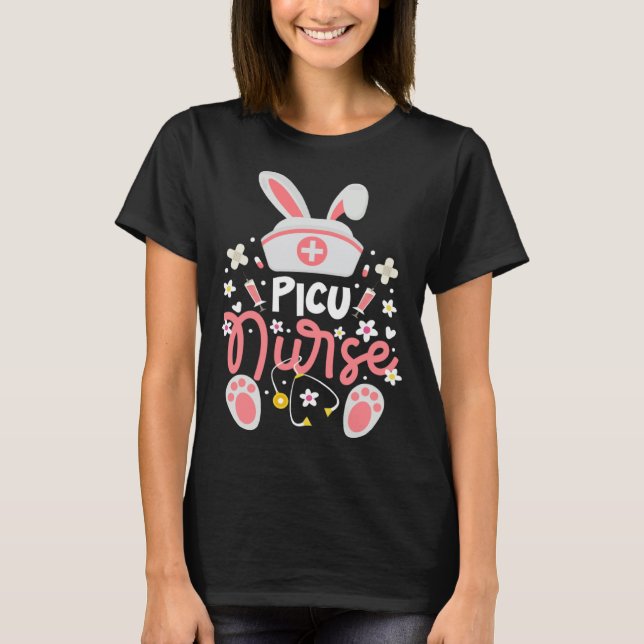Bunny PICU Nurse Bunny Ears Pediatric Intensive Ca T Shirt (Framsida)