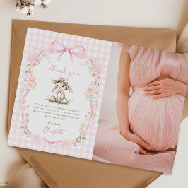 Bunny Pink Bow Gingham Baby Shower Photo Tack Kort