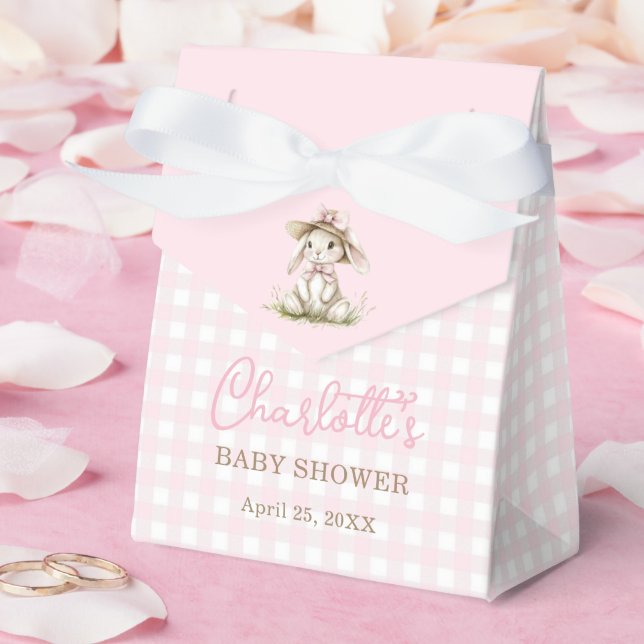 Bunny Pink Bow Gingham Baby Shower Presentaskar (Bröllop)
