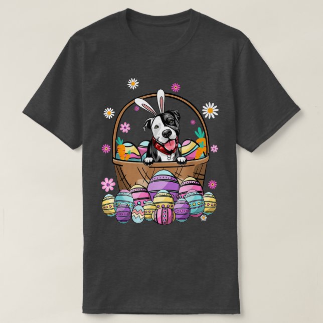 Bunny Pit Bull Dog Glad påsk Day Älskare Egg Hunt T Shirt (Design framsida)