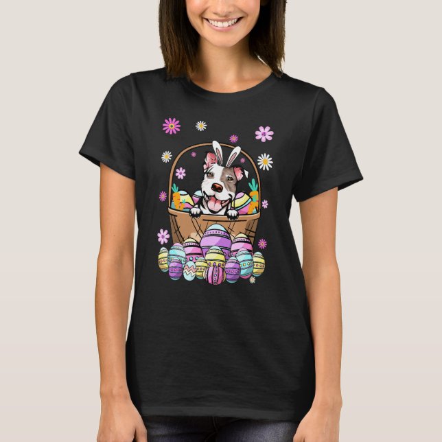 Bunny Pit Bull Dog Glad påsk Day Egg Hunt T Shirt (Framsida)