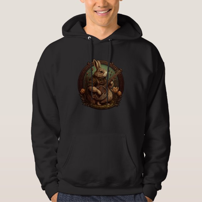 Bunny Playing Banjo Guitar Music Bunny Outfit For  Hoodie (Framsida)