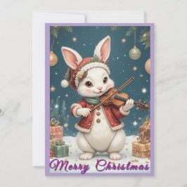 Bunny Playing Violine Christmas Flat Holiday Card Julkort