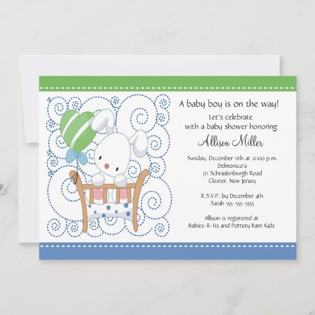 Bunny Pojke Baby Shower Inbjudningar (Framsida)