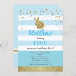 Bunny pojke födelsedag inbjud alla åldrar blå inbjudningar