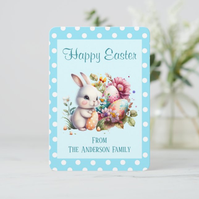 Bunny Polka Dot Gräns Påsk Card Kort (Stående Fram)