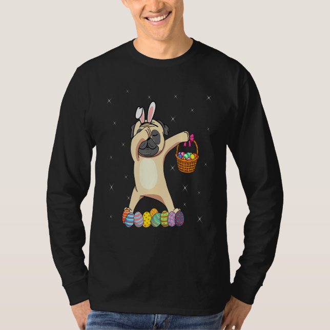 Bunny Pug Dabbing Hund Glad påsk Day Egg Hunt T Shirt (Framsida)